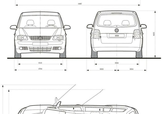 Volkswagen Touran (2007) (Фольцваген Тауран (2007)) - чертежи (рисунки) автомобиля